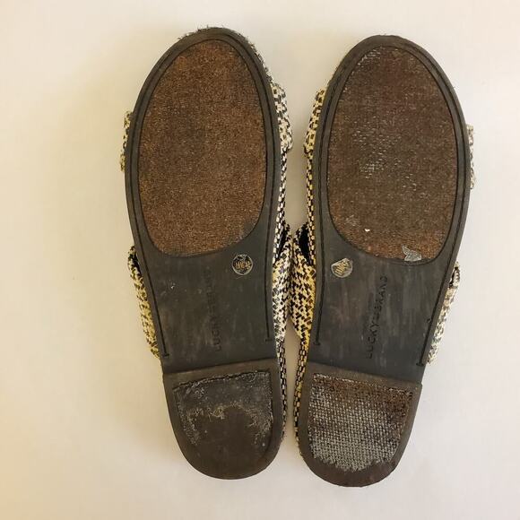 Lucky Brand Sandals Size 10 Fynna Woven Slide Leather Black White Boho - Picture 9 of 13